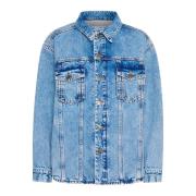 Oversized Denim Jacket met Cool Print Ball , Blue , Dames