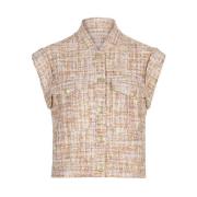 Tweed Gilet Vest Sand Esqualo , Brown , Dames