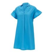 Turquoise Katoenen Jurk met Ruches Kaos , Blue , Dames