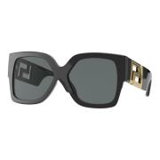 Greca Zonnebril Zwart/Donkergrijs Goud Versace , Black , Dames