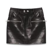 Zwarte leren rok met zakken Anine Bing , Black , Dames