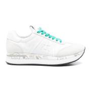 Witte Leren Sneakers met Nylon Inzetstukken Premiata , White , Dames