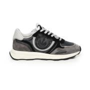 Grijze Leren Sneakers met Suède Inzetstukken Pinko , Gray , Dames