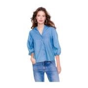 Gestippelde blouse lange mouw Geisha , Blue , Dames