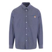 Blauwe Chambray Overhemd met Fox Head Patch Maison Kitsuné , Blue , He...