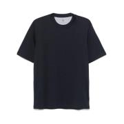 Navy Blue Korte Mouw T-shirt Brunello Cucinelli , Blue , Heren