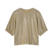 Metallic Boxy Top Korte Mouw Summum Woman , Yellow , Dames