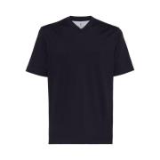 Zwarte Katoenen V-Hals T-Shirt Brunello Cucinelli , Blue , Heren