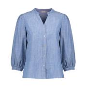 Chambray Blouse met lange mouwen Geisha , Blue , Dames