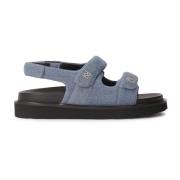 Blauwe denim stoffen sandalen met klittenbandsluiting Kazar , Blue , D...