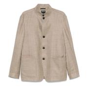 Luxe Cashmere Zijde Linnen Jas Ermenegildo Zegna , Beige , Heren