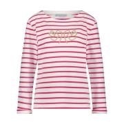 Gestreepte Borstprint Lange Mouw Top Red Button , Pink , Dames