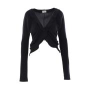 Zwarte Zijden V-Hals Ruche Blouse Saint Laurent , Black , Dames