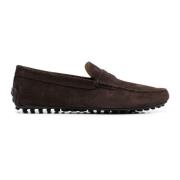 Bruine Suède Platte Schoenen Geborduurd Logo Tod's , Brown , Heren