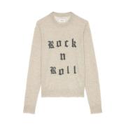 Beige Slogan Print Crew Neck Sweater Zadig & Voltaire , Beige , Dames