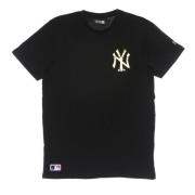 Yankees Logo T-shirt Zwart/Goud Metallic Print New Era , Black , Heren