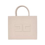 Beige Handtas met Gouden Details Elisabetta Franchi , Beige , Dames