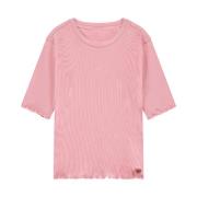 Rib Top Sylvia Lange Mouw NIK & NIK , Pink , Dames