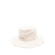 Beige Trekkoord Platte Kroon Hoed Jacquemus , White , Heren