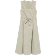 Khaki Mouwloze Jurk met Riem en Zakken Peserico , Green , Dames