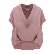 Katoenen V-hals Sweater Oversize Stijl Dries Van Noten , Pink , Dames