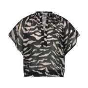 Zebra Blouse Korte Mouw Vina By-Bar , Black , Dames