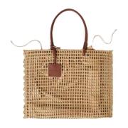 Stro Shopper Tas met Bedel Twinset , Beige , Dames