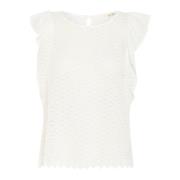 Mouwloze Blouse met Broderie Anglaise Cream , White , Dames