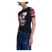 Zwart Bedrukt T-shirt Korte Mouw Desigual , Black , Dames