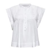 Witte Blouse met Mandarin Kraag en Wijd Uitlopende Onderkant Isabel Ma...