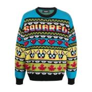 Jacquard Crewneck Gebreide Trui Multicolor Logo Dsquared2 , Multicolor...