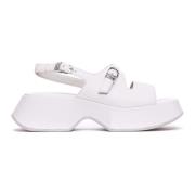 Witte Leren Plateau Sandalen met Gesp Vic Matié , White , Dames