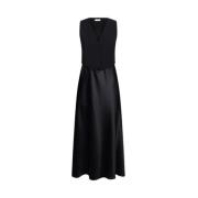 Lange satijnen jurk met vest Liu Jo , Black , Dames