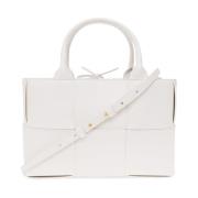 Mini Tote Tas met Intrecciato Weefsel Bottega Veneta , White , Dames