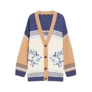 Jacquard V-Neck Cardigan Henry Blauw Beige Max Mara , Multicolor , Dam...