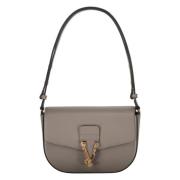 Stijlvolle leren schoudertas met push-lock Versace , Gray , Dames