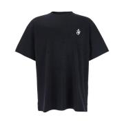 Zwart Logo Geborduurd Crewneck T-Shirt JW Anderson , Black , Heren