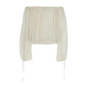 Off-shoulder Ruffle Polka Dot Top Chloé , White , Dames