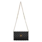 Gewatteerde leren clutch met kettingriem Versace , Black , Dames