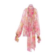 Rose Print Georgette Shirt met Cut-Out Mouwen Blumarine , Pink , Dames