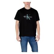 Zwart Print Korte Mouw T-Shirt Calvin Klein Jeans , Black , Heren