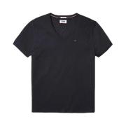 Zwarte Katoenen T-shirt met Korte Mouwen Tommy Jeans , Black , Heren