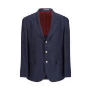 Glen Plaid Wollen Blazer Jas Brunello Cucinelli , Blue , Heren