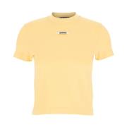 Beige Crewneck T-shirt met Logo Patch Jacquemus , Beige , Dames