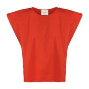 Poplin Blouse met Korte Mouwen Alysi , Orange , Dames