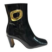 Leren enkellaarsjes met gouden accessoire Angel Alarcon , Black , Dame...