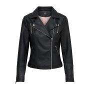 Zwarte Moto Jas Lange Mouwen Only , Black , Dames