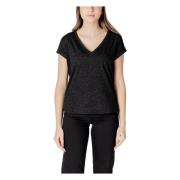 Zwarte V-hals T-shirt met korte mouwen Ichi , Black , Dames