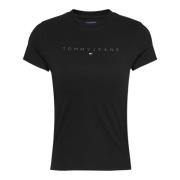 Zwart Katoenen Ronde Hals T-Shirt Tommy Jeans , Black , Dames