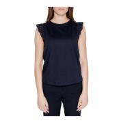 Zwarte Eyelet Trim Korte Mouw Blouse Vero Moda , Black , Dames